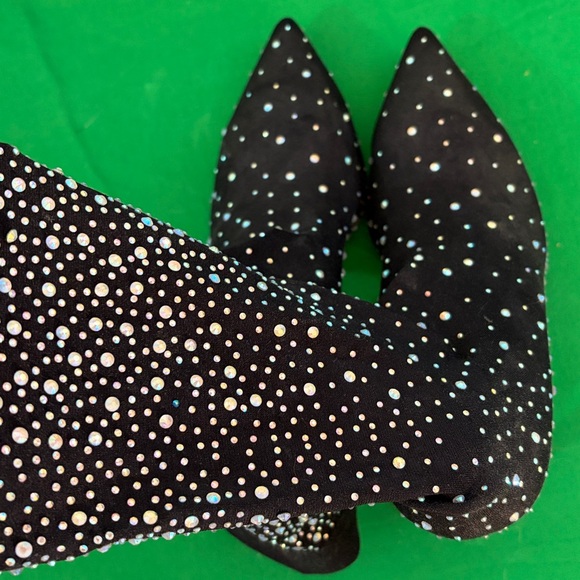 Bibi Lou sparkling rhinestones on sheer black stocking boots/booties heels - Picture 2 of 11